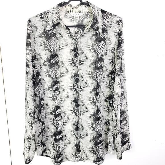 Cabi Top Womens Small Button Down Long Sleeve Abstract Tie Dye Neutral Collar - Picture 1 of 8